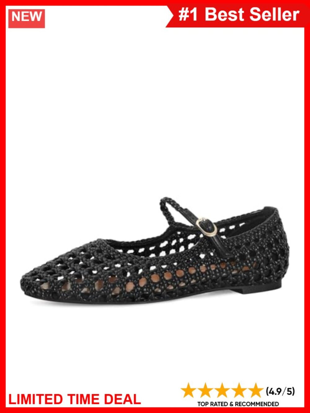 Woven Mesh Ballet Flats Round Toe Mary Jane Buckle Strap Comfortable Dress